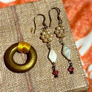 Pierced earrings 14k gold filled handmade tiny fresh water cream colored pearl
